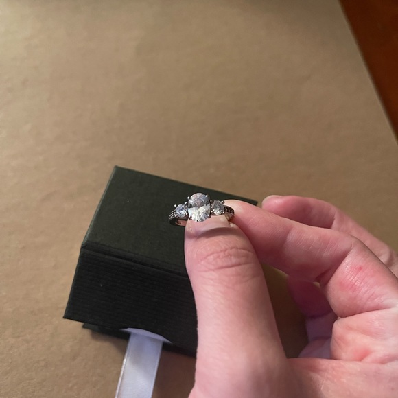 3 Stone Cubic Zirconia half halo ring, from Layered Charm, size 5, very sparkly - Picture 1 of 5